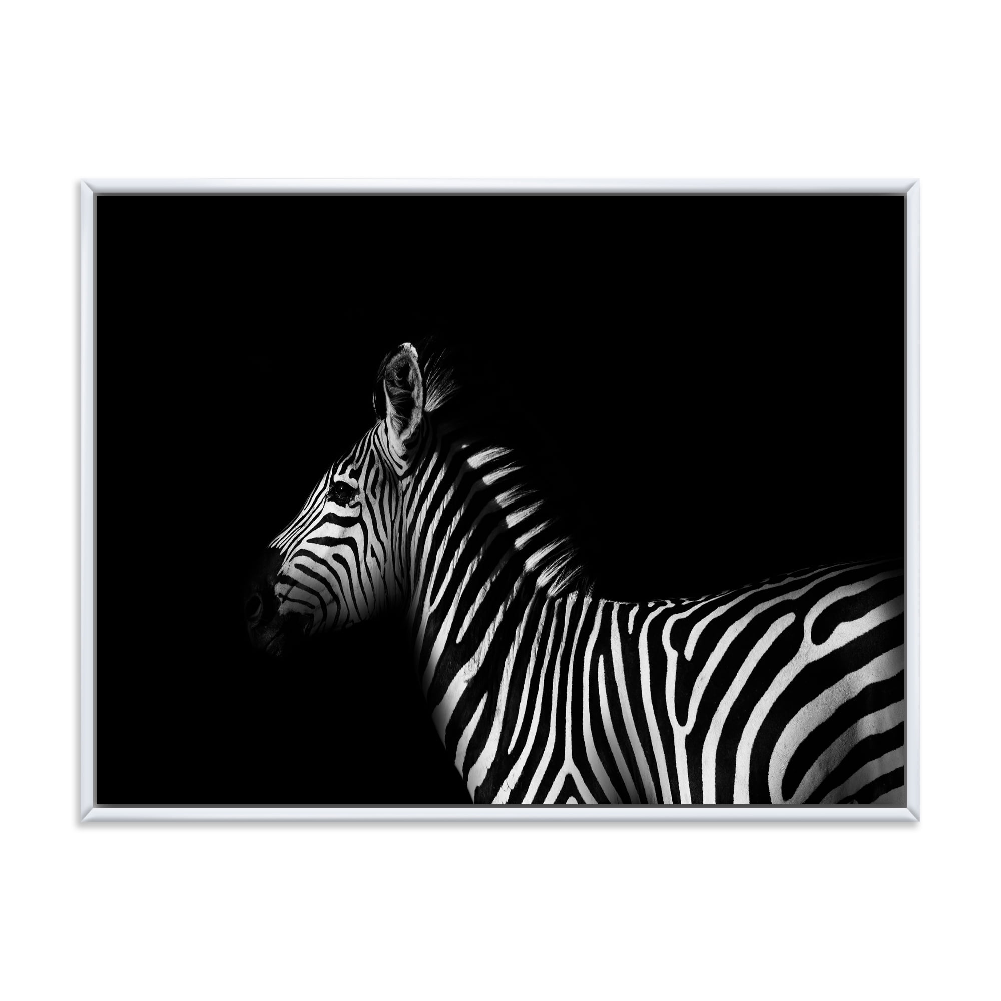 Designart 'Sideview Of Zebra In White and Black' Farmhouse Framed Canvas Wall Art Print