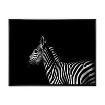 Designart 'Sideview Of Zebra In White and Black' Farmhouse Framed Canvas Wall Art Print