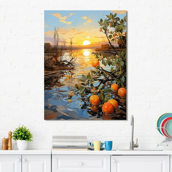 Designart "Sienna Sunset Serene Lake In Orange II" Food & Beverage Canvas Wall Art - Traditional Orange Fruits Bedroom Canvas Wall Art