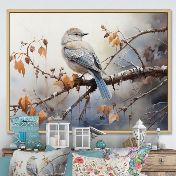 Designart "Silent Bird Watcher I" Animals Floater Framed Canvas Print
