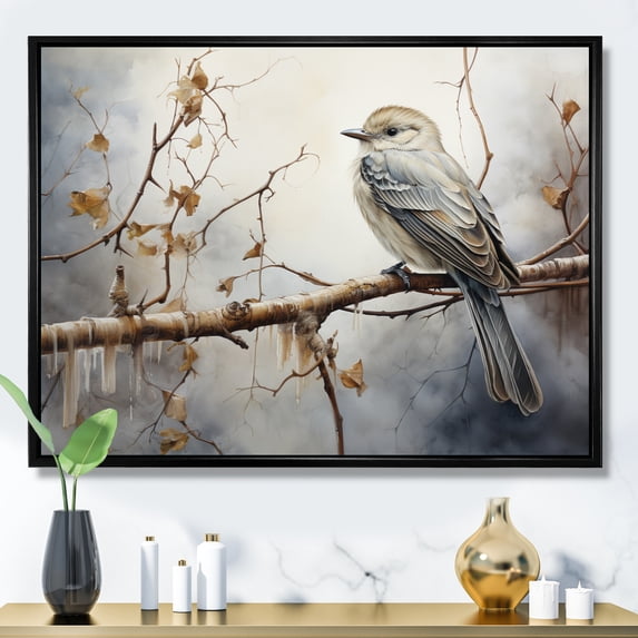 Designart "Silent Bird Watcher IV" Animals Floater Framed Canvas Art Print