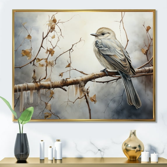 Designart "Silent Bird Watcher IV" Animals Floater Framed Canvas Art Print