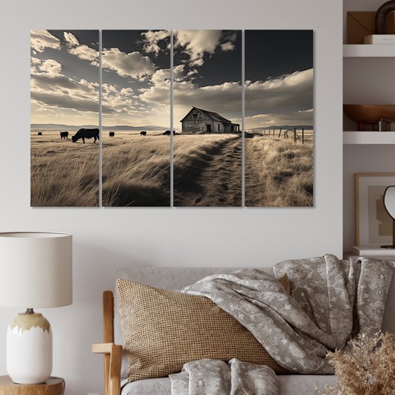 Designart "Silent Horizon with Cattle III" Animals Metal Art Print Set