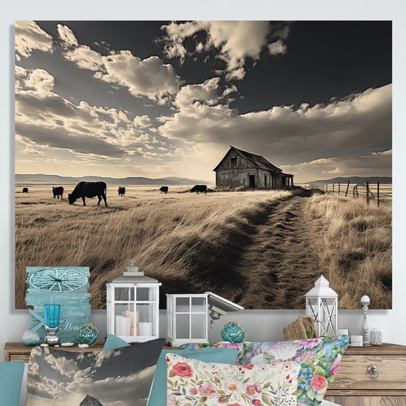 Designart "Silent Horizon with Cattle III" Animals Wall Art Living Room