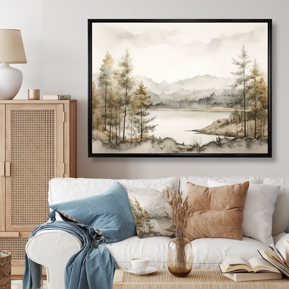 Designart "Silent Modern Scandinavian Scenery III" Modern Scandinavian Floater Framed Wall Decor