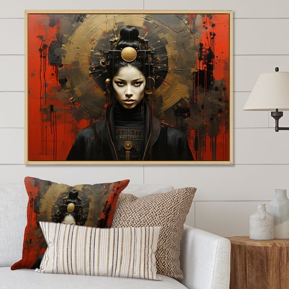 Designart "Silent Samurai Woman of Grace in Japanese Art I" Japan Art Floater Framed Wall Decor