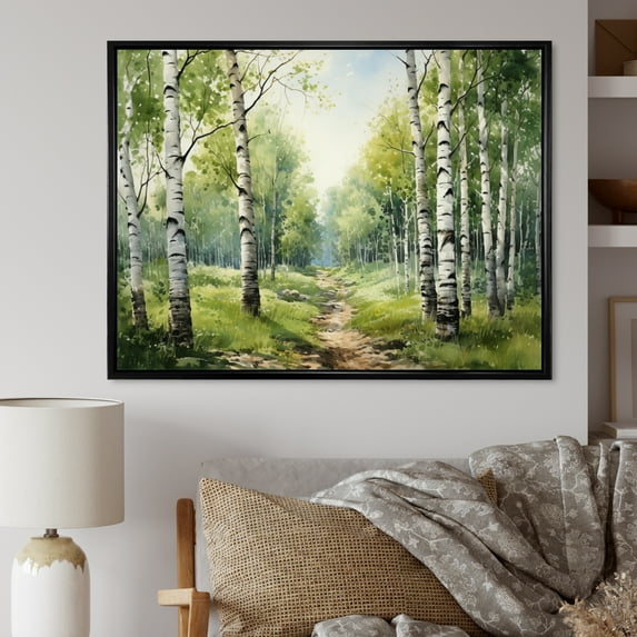 Designart "Silent Woods Birch Woods I" Tree Birch Floater Framed Canvas Art Print