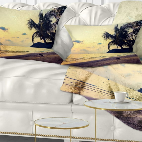 Designart Silhouette Coconut Tree - Seascape Throw Pillow - 12x20