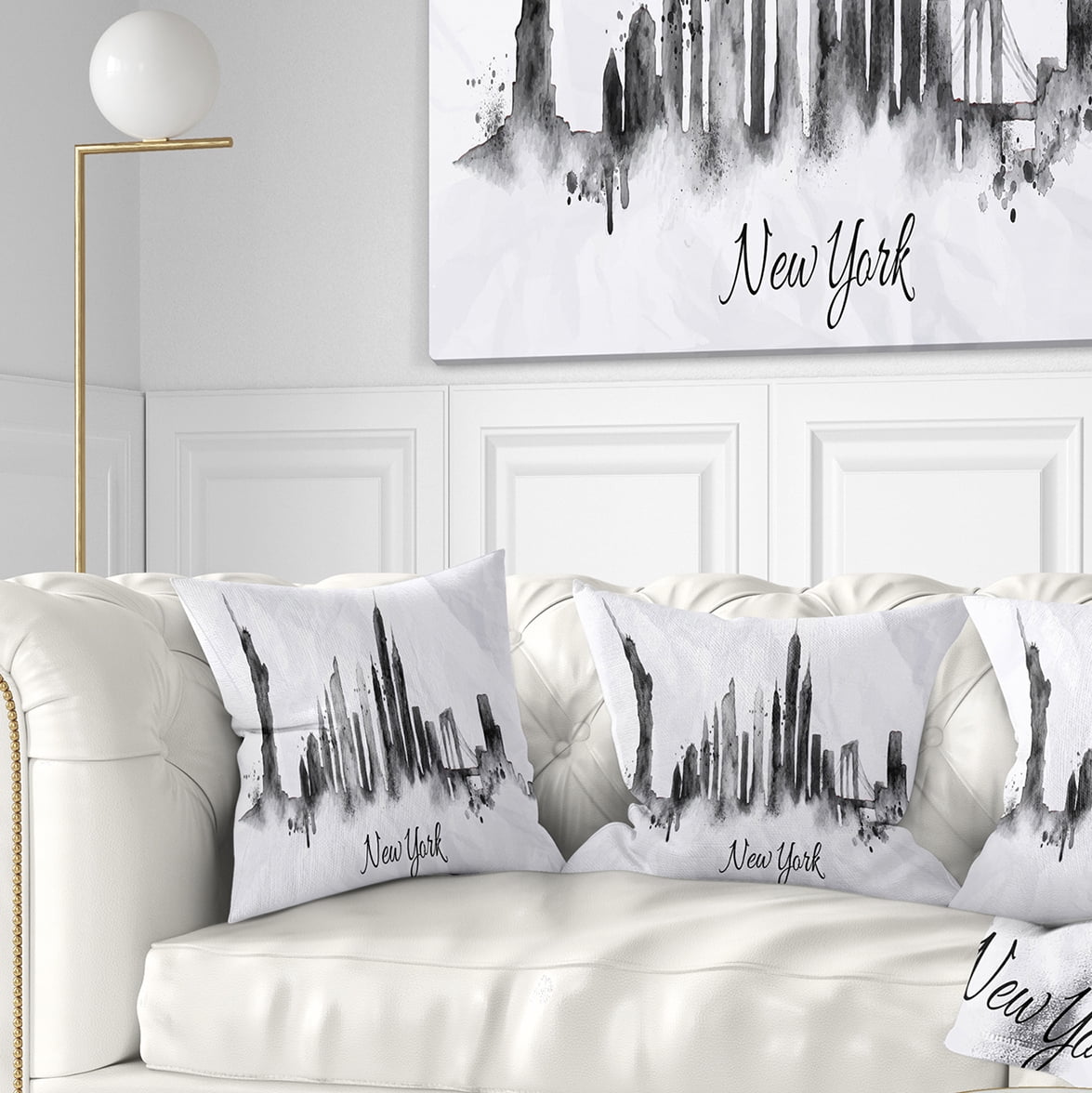 Designart Silhouette Ink New York - Cityscape Throw Pillow - 16x16