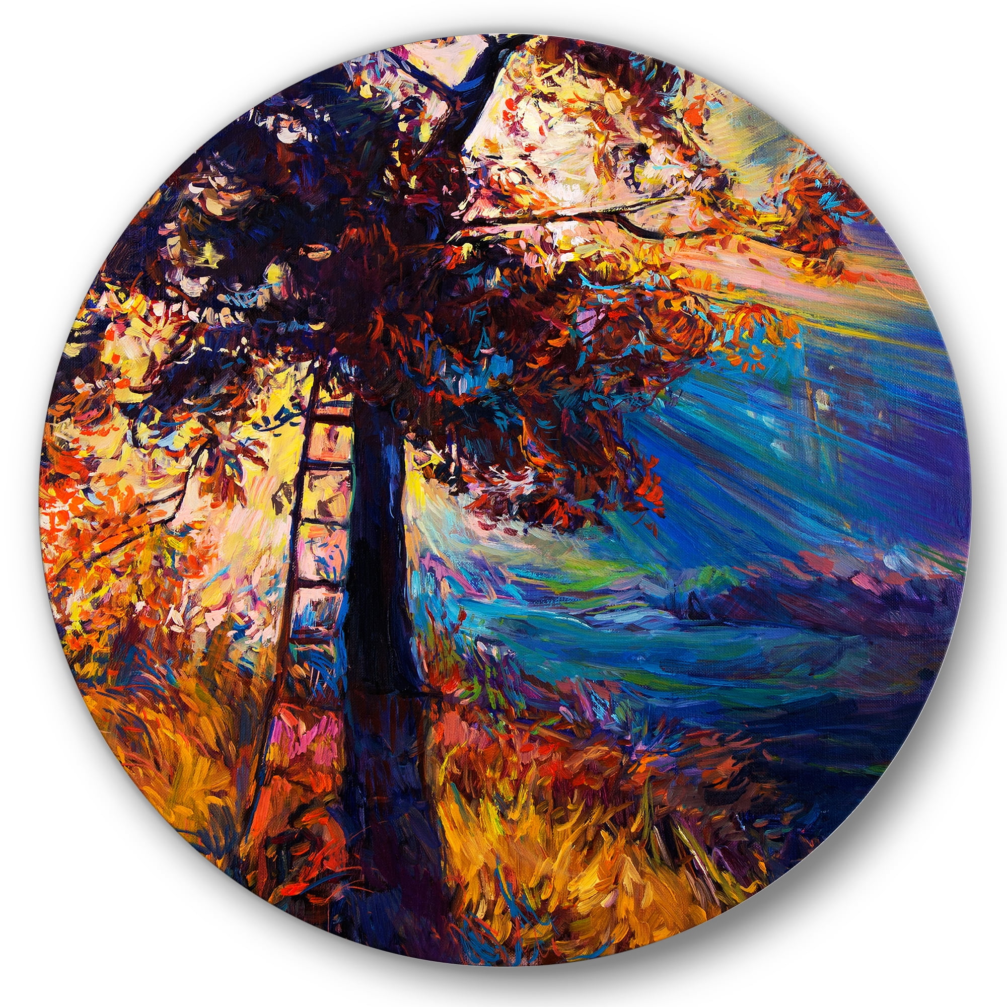 Designart 'Silhouette Of Autumn Tree In The Sunset Glow' Traditional Circle Metal Wall Art 36x36 - Disc of 36