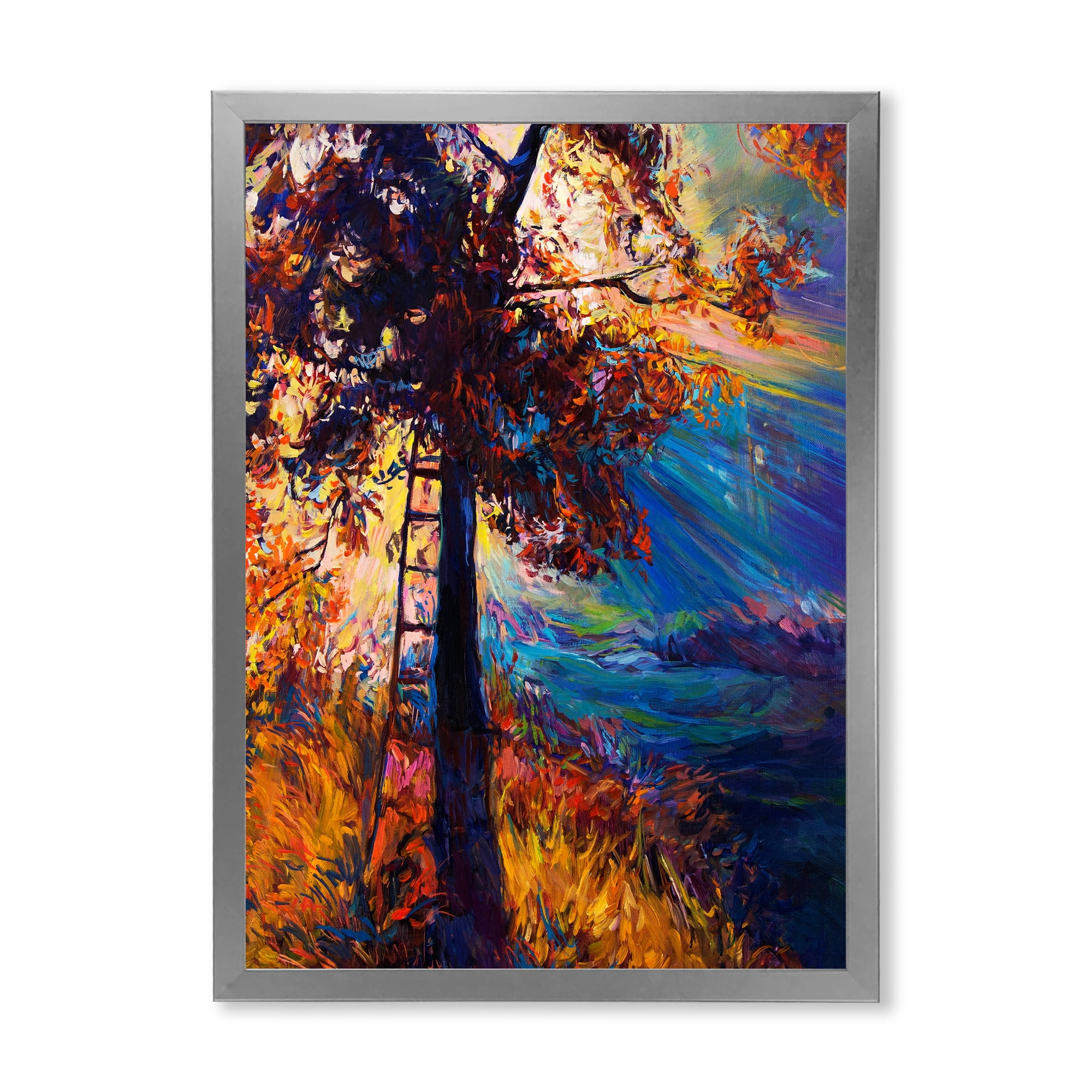 Designart 'Silhouette Of Autumn Tree In The Sunset Glow' Traditional Framed Art Print