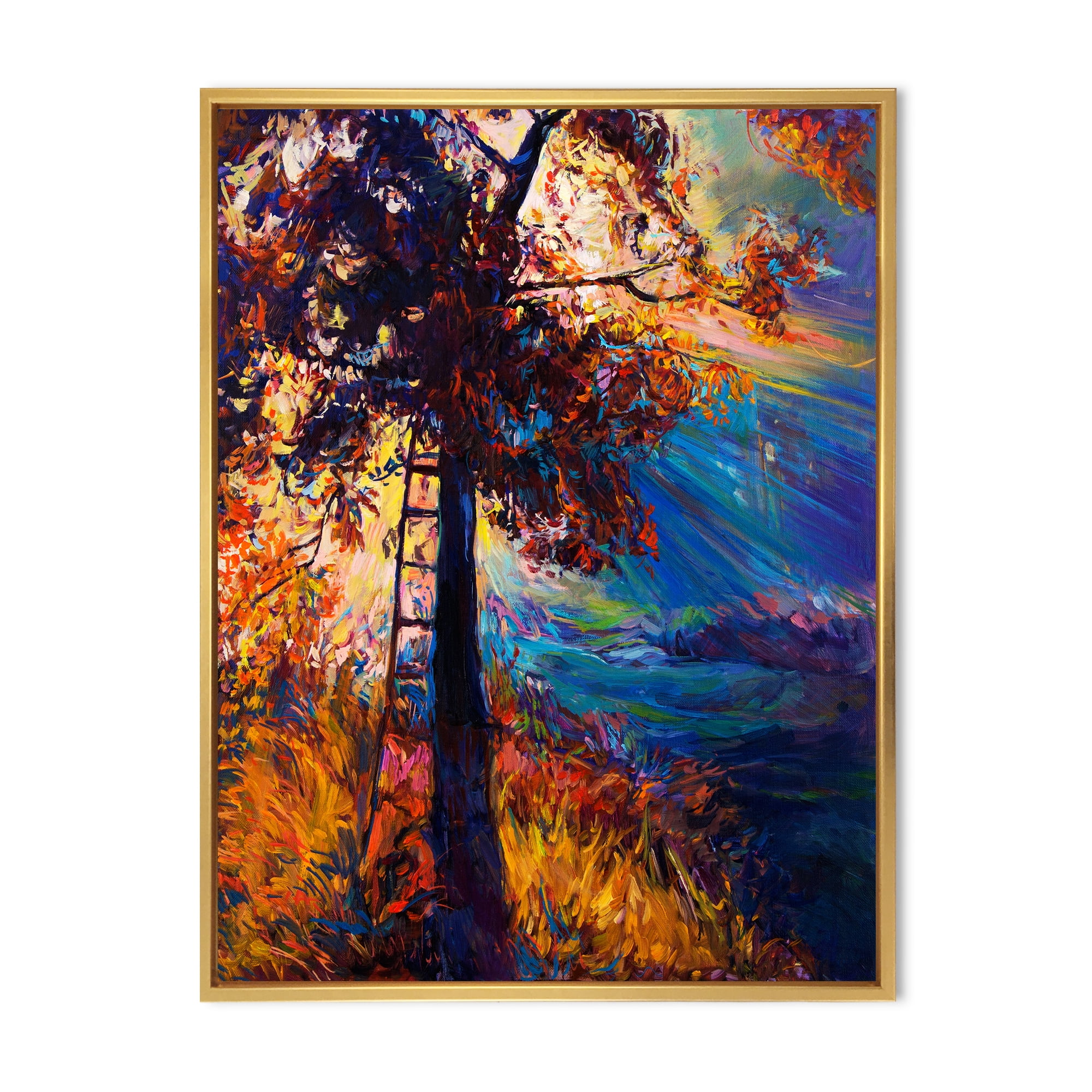 Designart 'Silhouette Of Autumn Tree In The Sunset Glow' Traditional Framed Canvas Wall Art Print