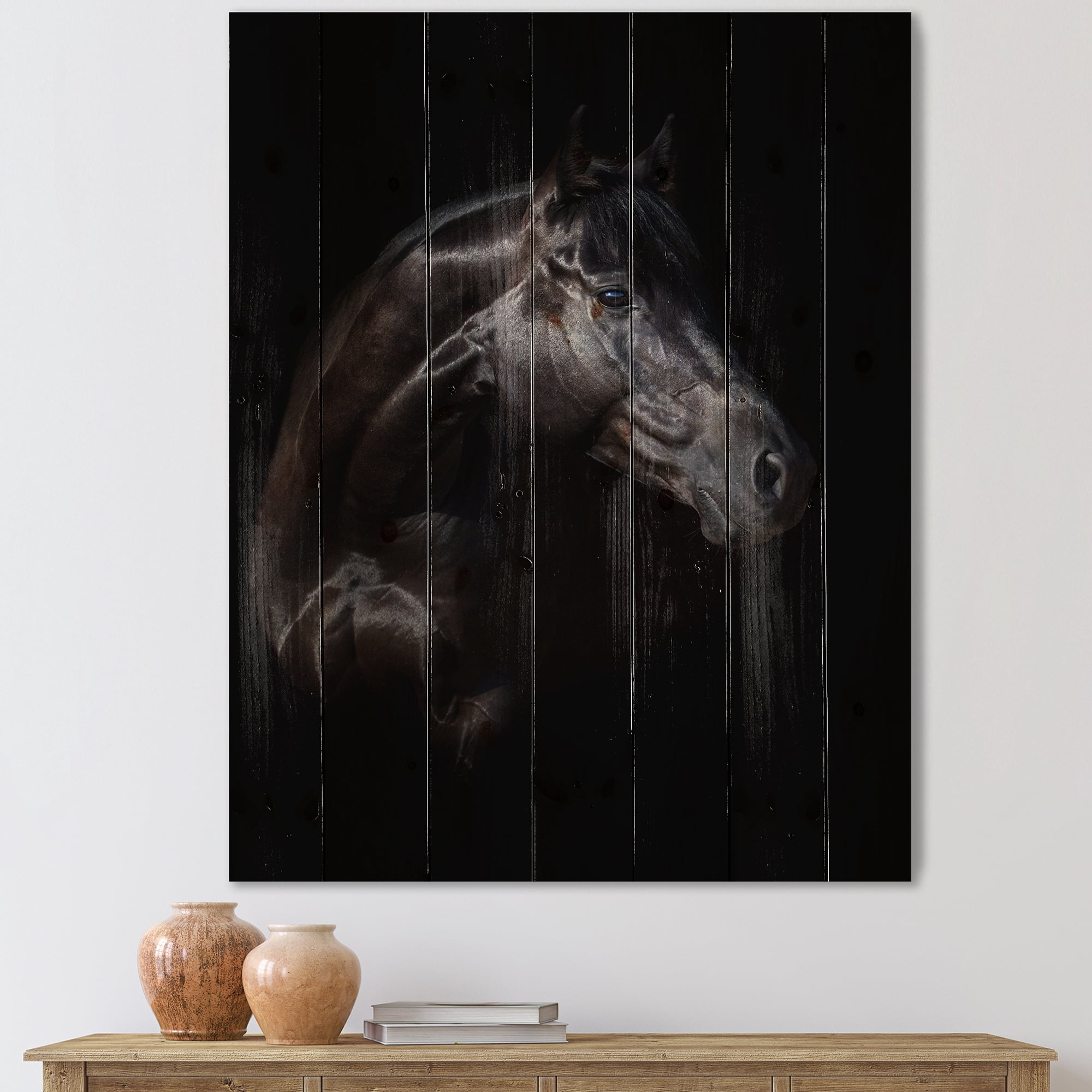 Designart 'Silhouette Of Horse and Woman' Farmhouse Print on Natural Pine Wood