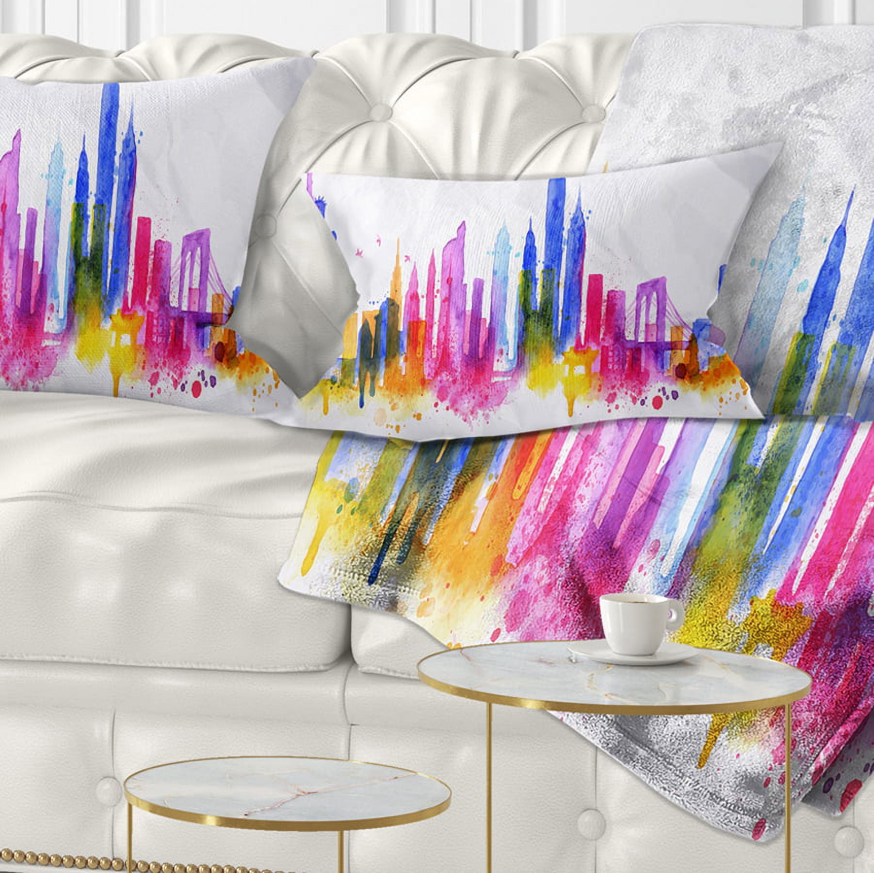 Designart Silhouette Overlay New York - Cityscape Throw Pillow - 12x20
