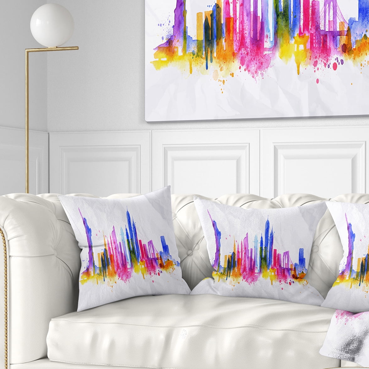 Designart Silhouette Overlay New York - Cityscape Throw Pillow - 18x18