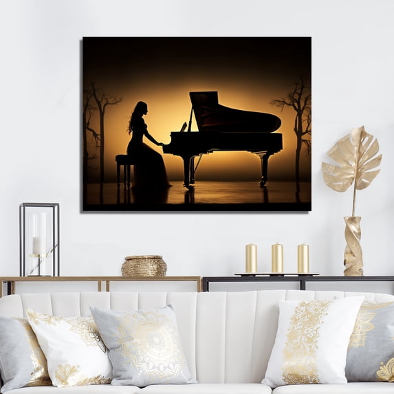 Designart "Silhouette Symphony On The Piano II" Music Wall Decor