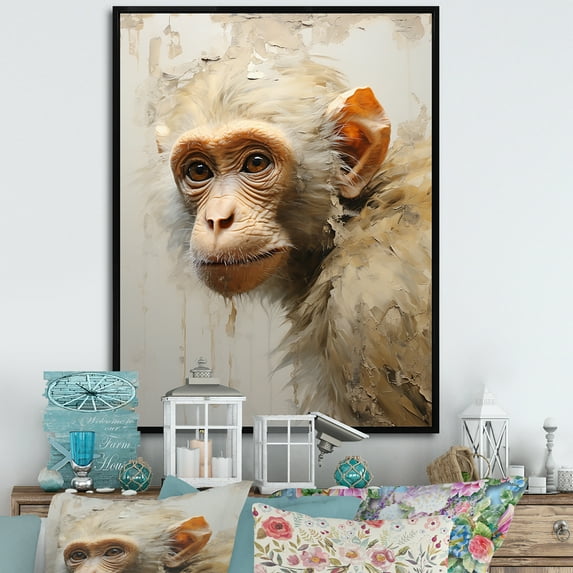 Designart "Silhouetted Minimalism: Monkey I" Animals Monkey Floater Framed Wall Decor