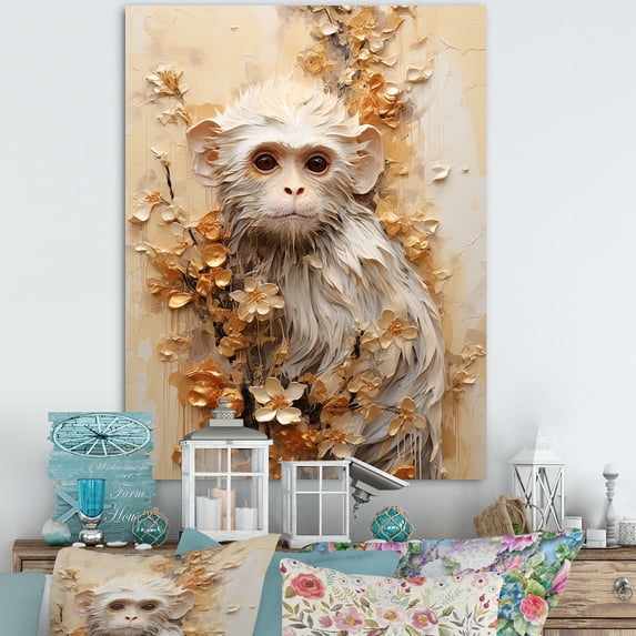 Designart "Silhouetted Minimalism: Monkey II" Animals Monkey Canvas Art Print