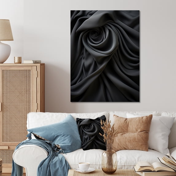 Designart "Silk Fractal Noir curves III In Black"Fractal Metal Wall Art Print Black Modern Office Room Wall Art