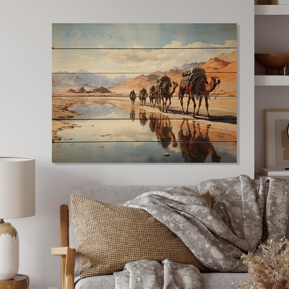 Designart "Silk Road Asian Painting VIII" Asian Print on Natural Pine Wood