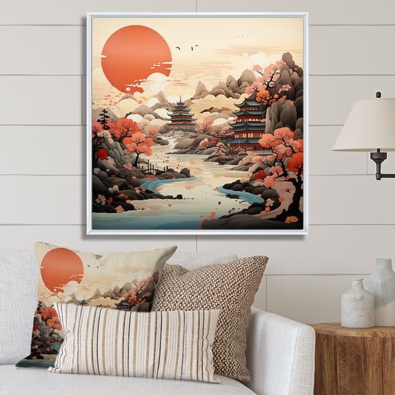 Designart "Silk Road China Art painting I" Chinese Floater Framed Canvas Print