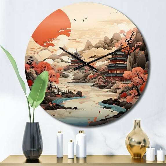 Designart "Silk Road China Art painting I" Chinese Oversized Wall Clock