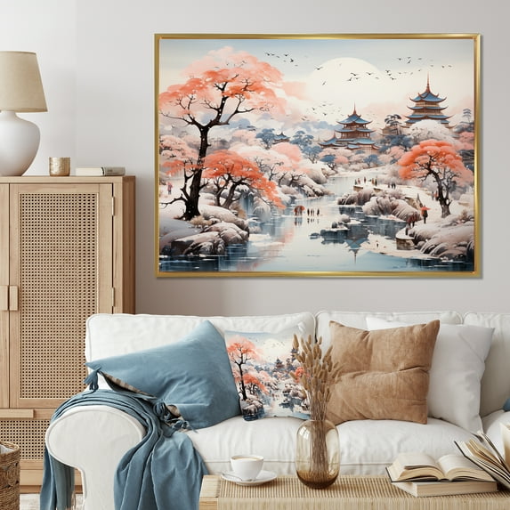 Designart "Silk Road China Art painting IV" Chinese Floater Framed Wall Art Living Room