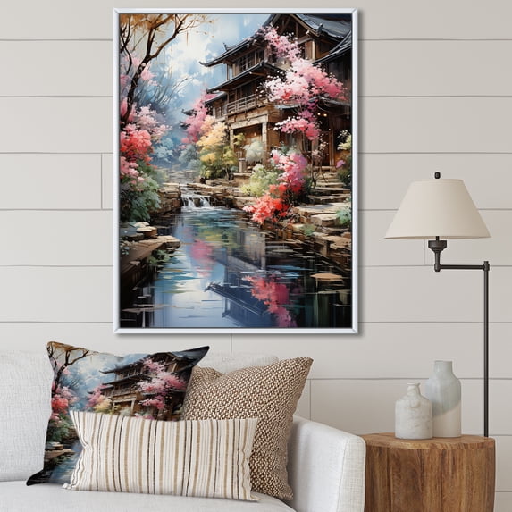 Designart "Silk Road China Art painting IX" Chinese Floater Framed Canvas Wall Art