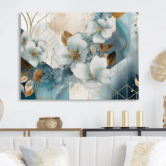 Designart "Silky Floral Design Golden I" Floral Metal Art Print
