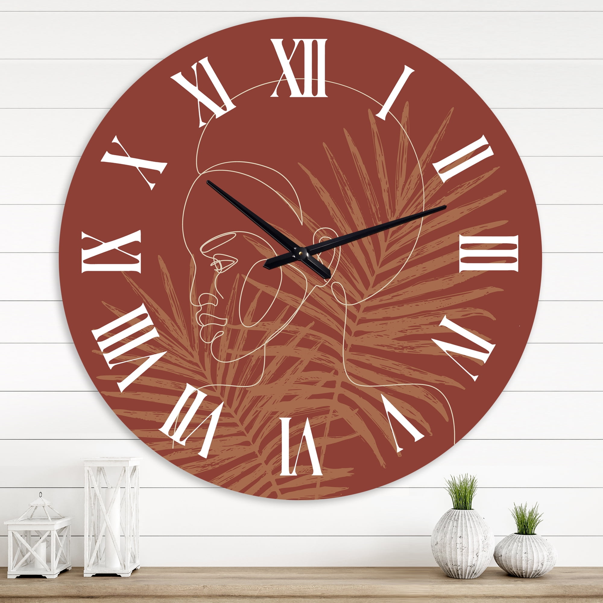 Designart 'Sillhouette Of Afro American Girl On Palm Leaves' Modern Wall Clock
