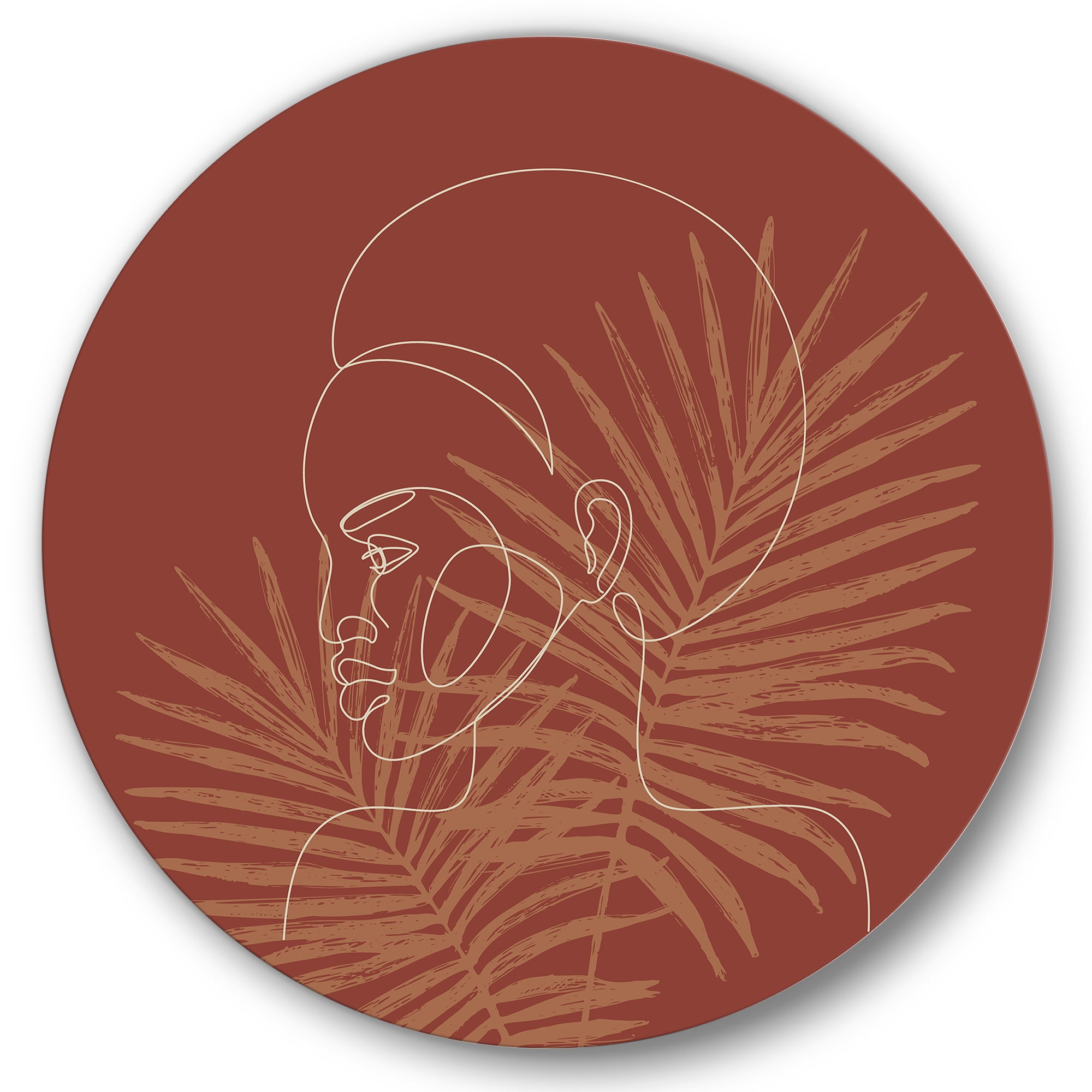 Designart 'Sillhouette of Afro American Woman on Palm Leaves' Modern Circle Metal Wall Art 29x29 - Disc of 29