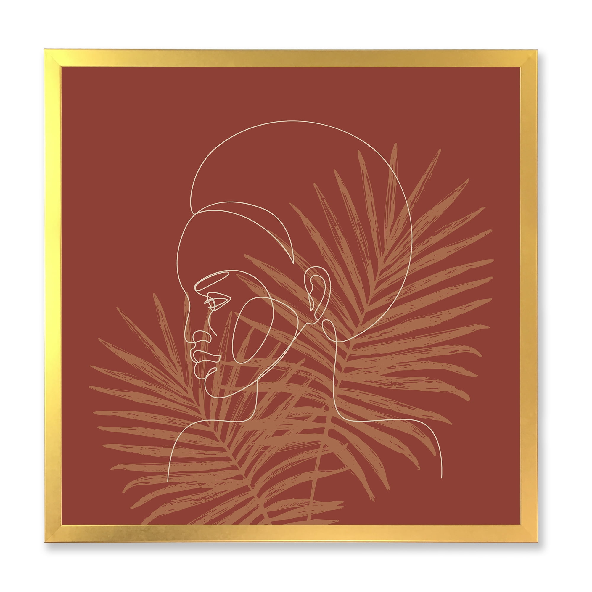 Designart 'Sillhouette of Afro American Woman on Palm Leaves' Modern Framed Art Print