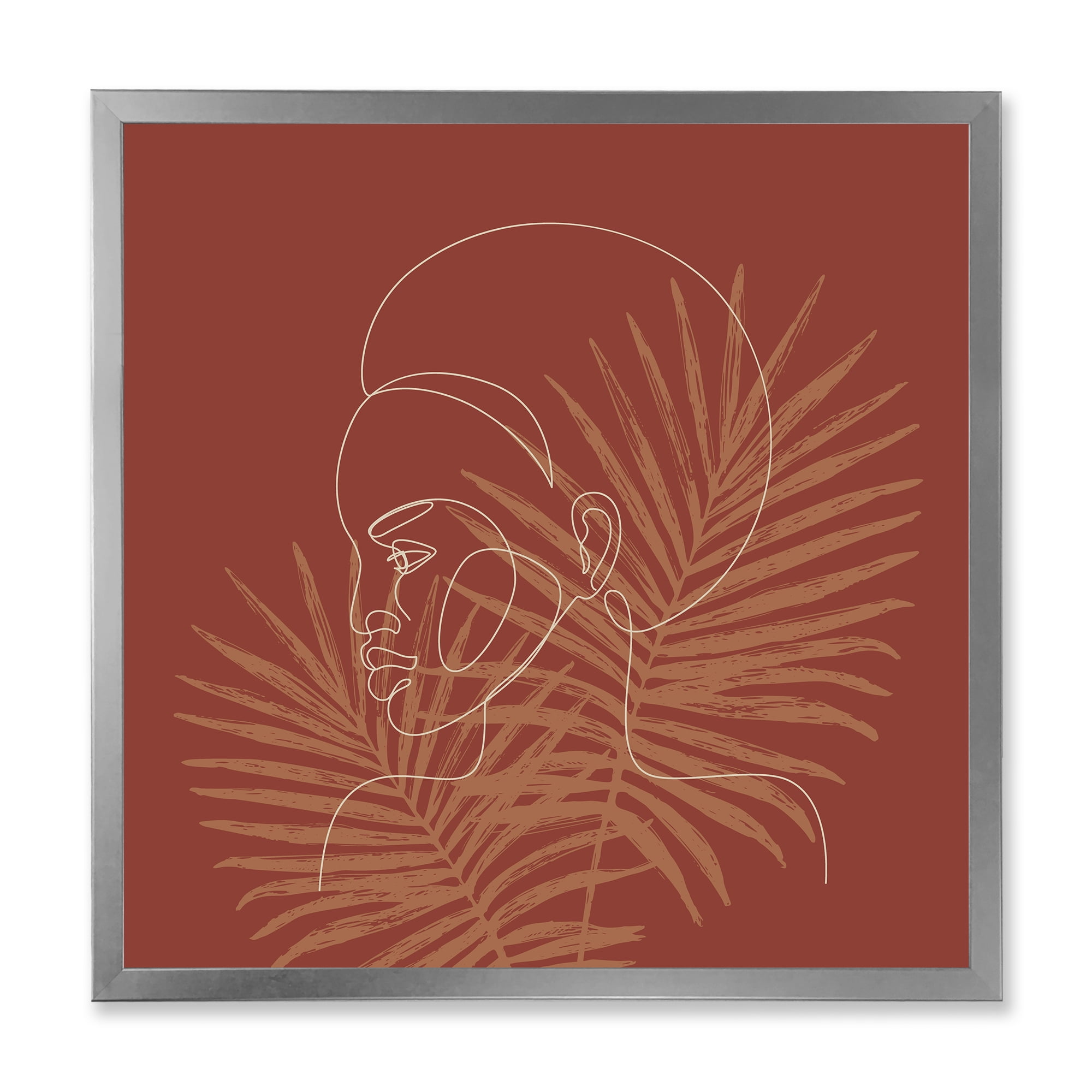 Designart 'Sillhouette of Afro American Woman on Palm Leaves' Modern Framed Art Print