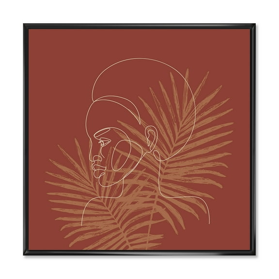 Designart 'Sillhouette of Afro American Woman on Palm Leaves' Modern Framed Canvas Wall Art Print