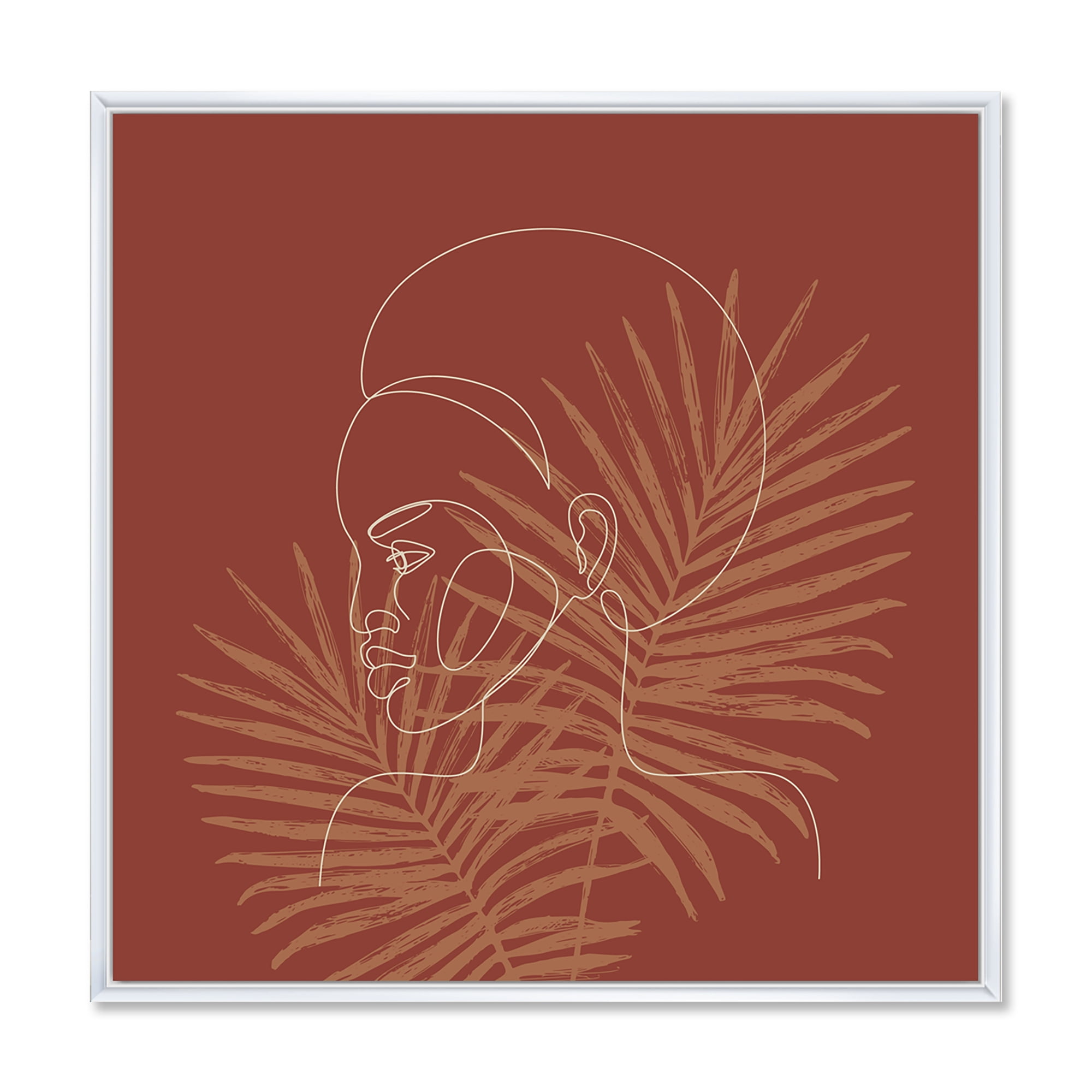 Designart 'Sillhouette of Afro American Woman on Palm Leaves' Modern Framed Canvas Wall Art Print