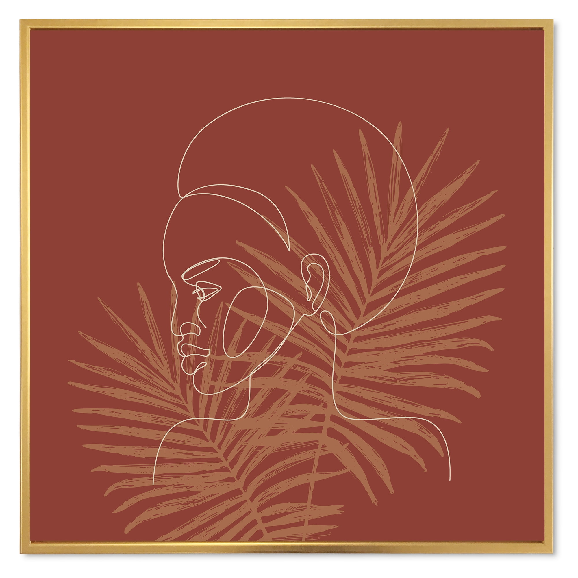 Designart 'Sillhouette of Afro American Woman on Palm Leaves' Modern Framed Canvas Wall Art Print
