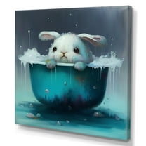 Designart Silly Blue Bunny Sitting On The Toilet Canvas Wall Art
