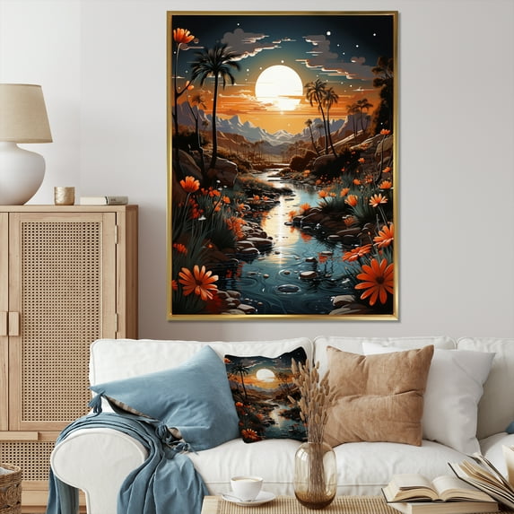 Designart "Silver Desert Oasis II" Landscape & Nature Floater Framed Wall Decor