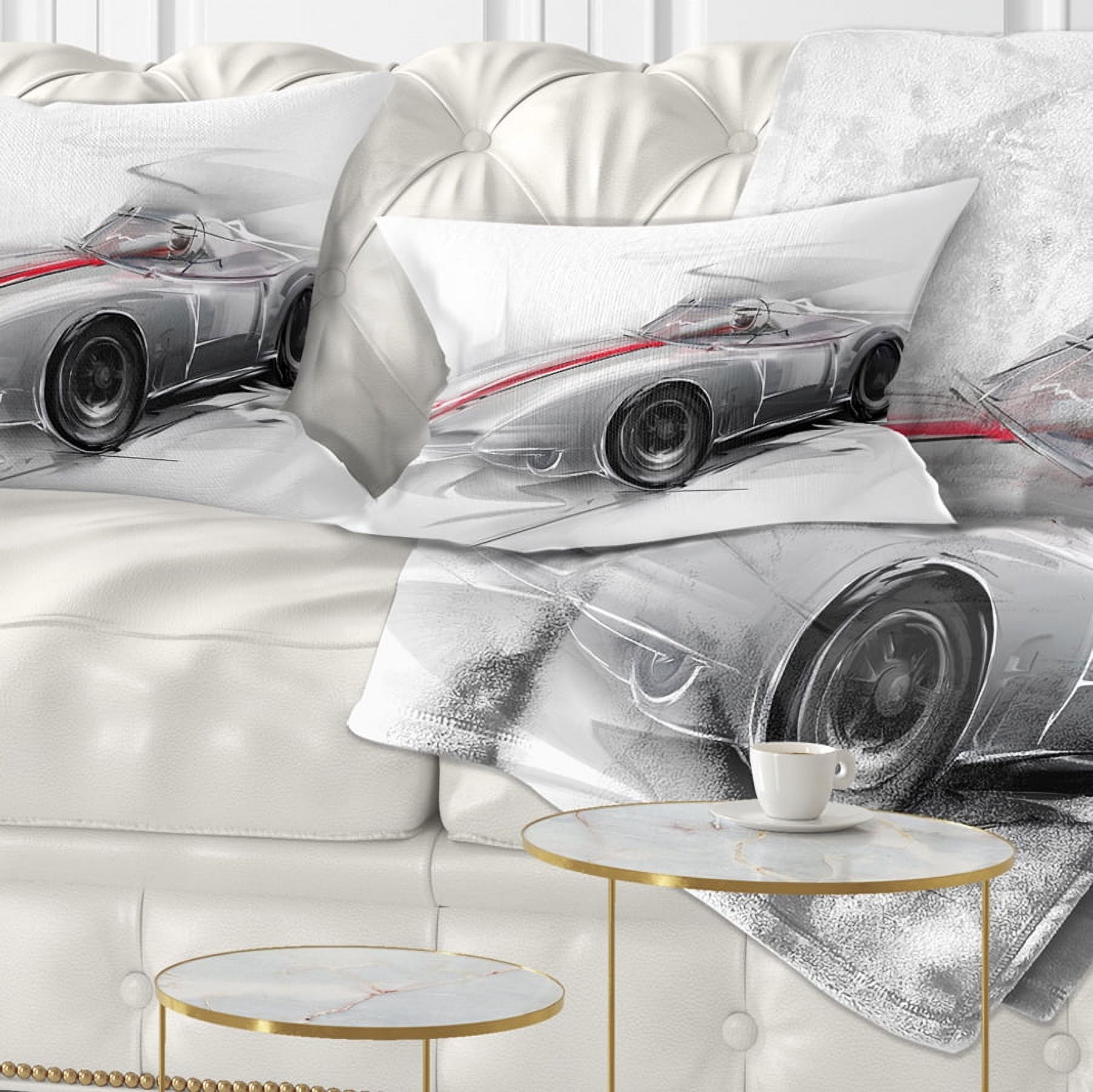 Designart Silver Formula One Car - Digital Art Car Throw Pillow - 12x20