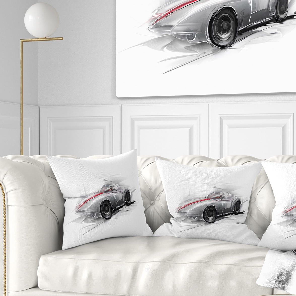Designart Silver Formula One Car - Digital Art Car Throw Pillow - 18x18