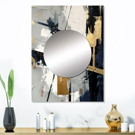 Designart "Silver Gilded Ethereal Visions II" Abstract Shapes Mirror Wall Decor - Modern Grey Abstract Mirror Wall Art For Entryway - 32" x 24" Inch
