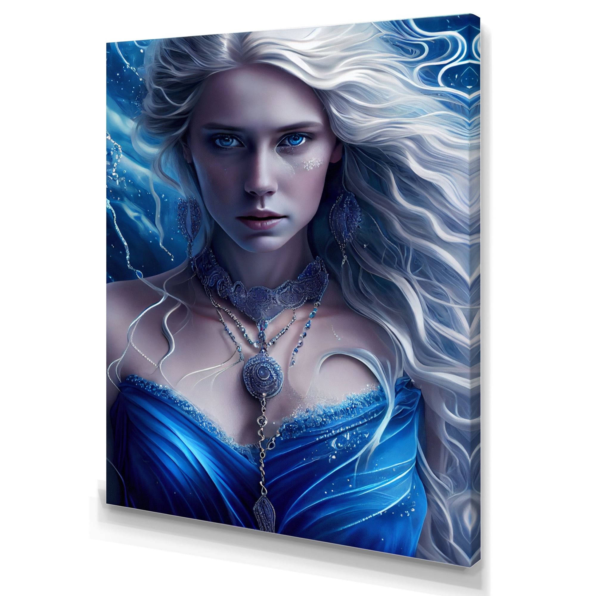 Designart Silver Ice And Blue Archangel II Canvas Wall Art