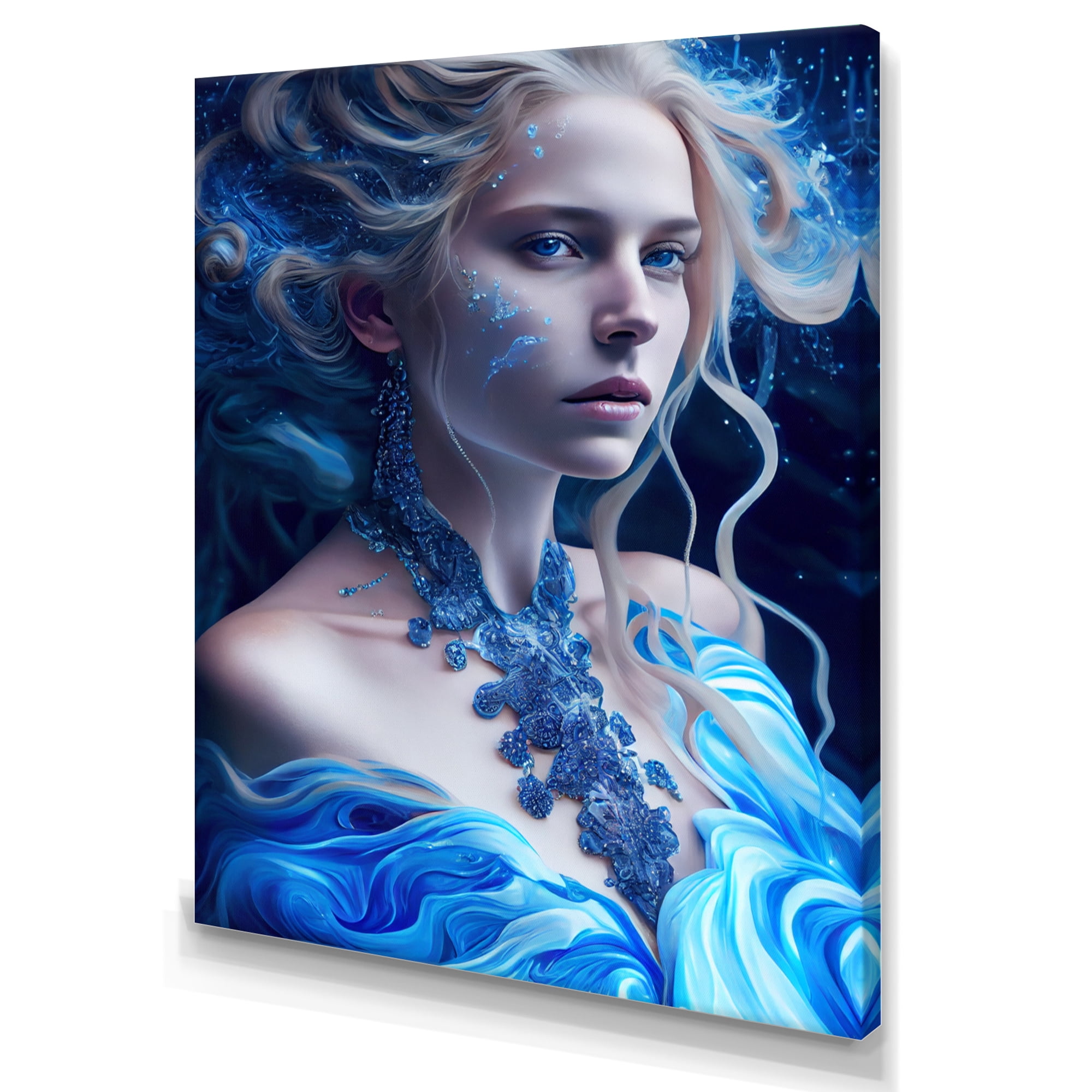 Designart Silver Ice And Blue Archangel IV Canvas Wall Art
