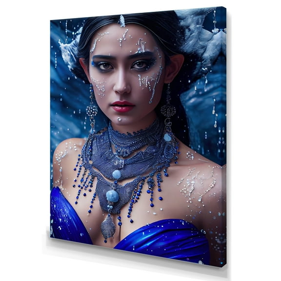 Designart Silver Ice And Blue Archangel V Canvas Wall Art