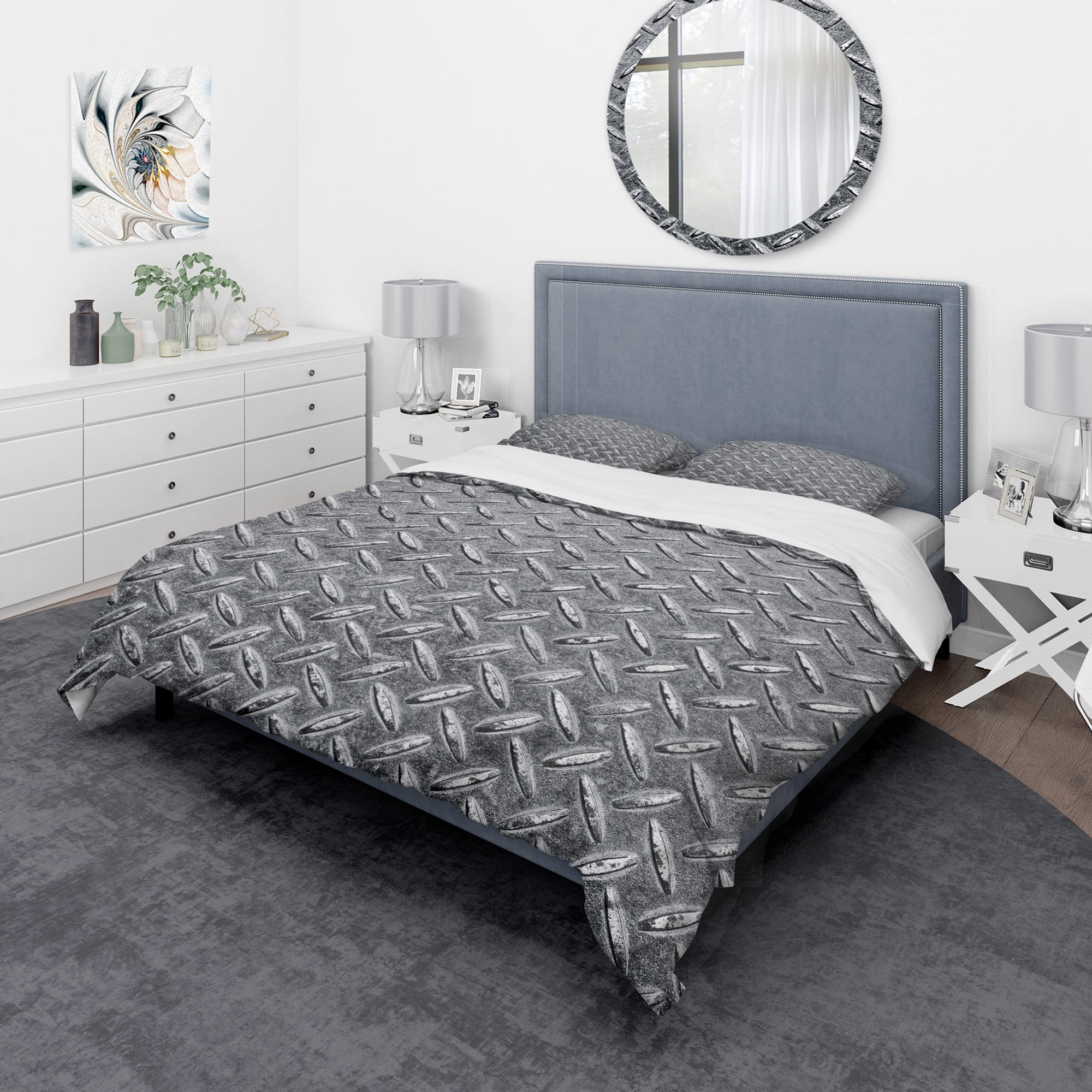 Designart 'Silver Metal Diamond Plate Relief' Modern & Contemporary Duvet Cover Set