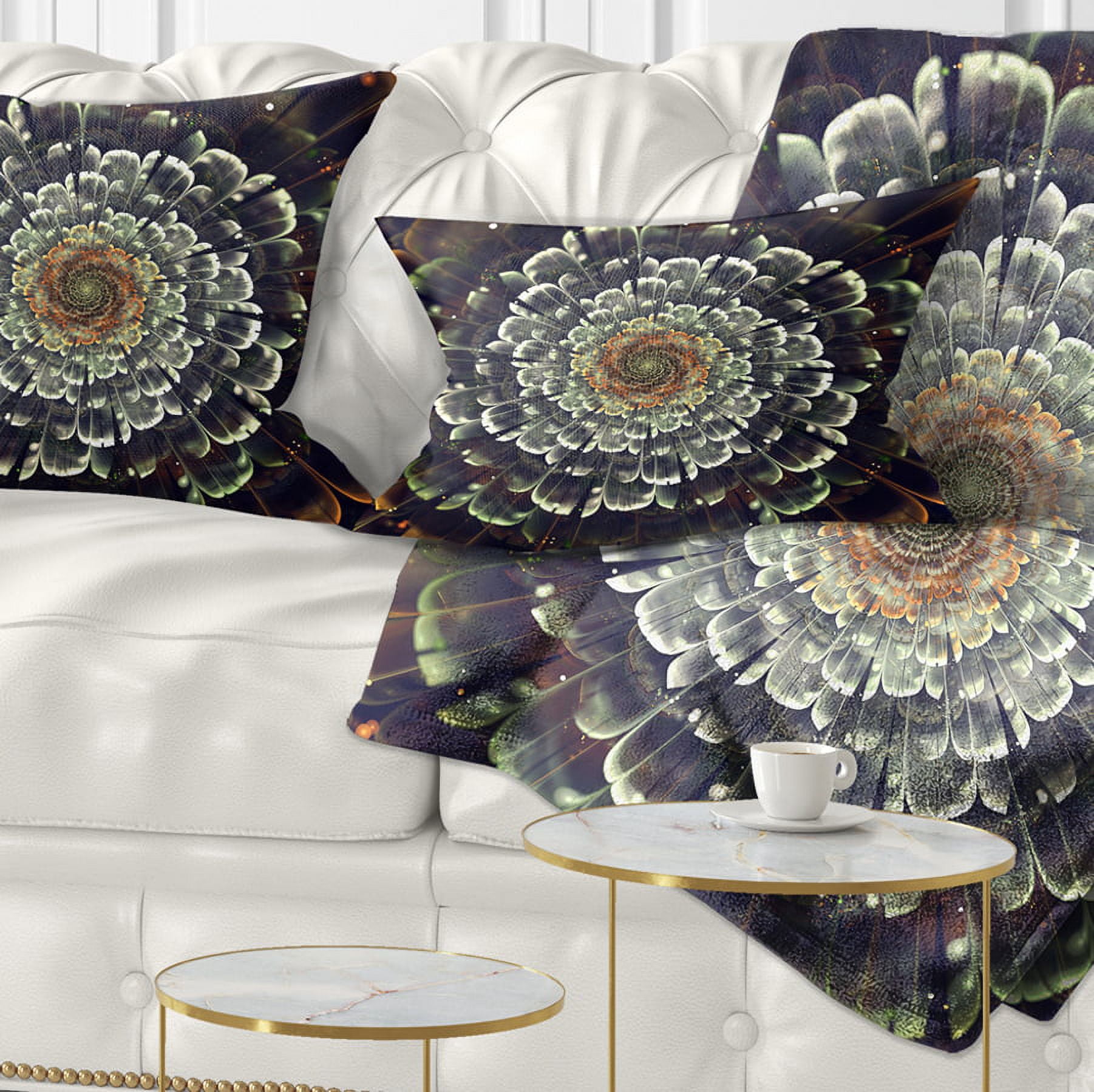 Designart Silver Metallic Fabric Flower - Abstract Throw Pillow - 12x20