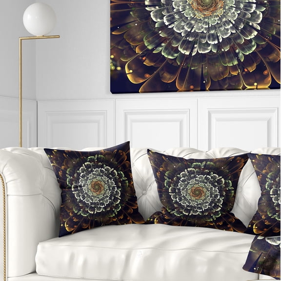 Designart Silver Metallic Fabric Flower - Abstract Throw Pillow - 16x16