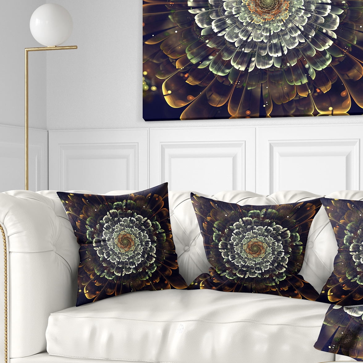 Designart Silver Metallic Fabric Flower - Abstract Throw Pillow - 18x18