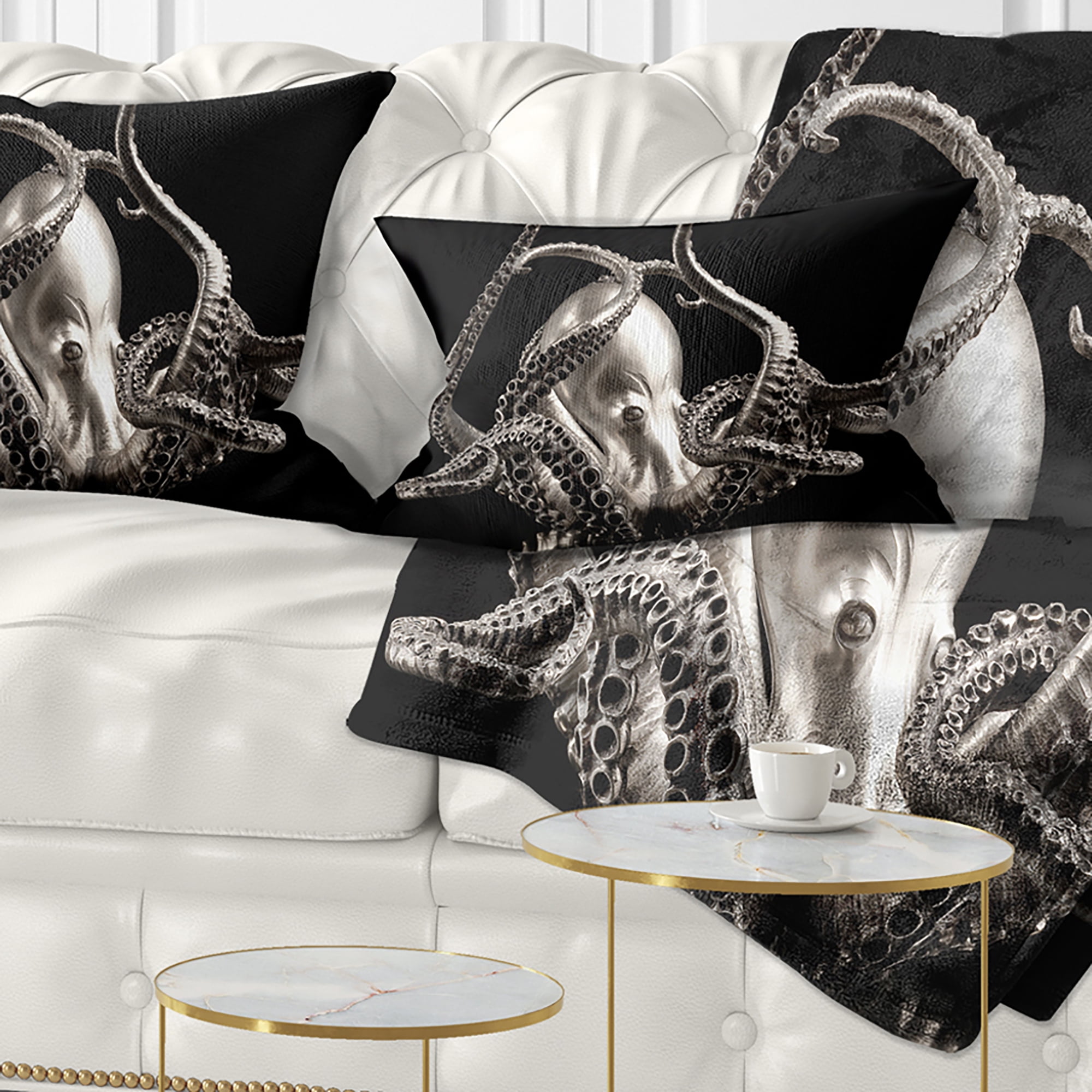 Designart Silver Octopus - Abstract Throw Pillow - 12x20