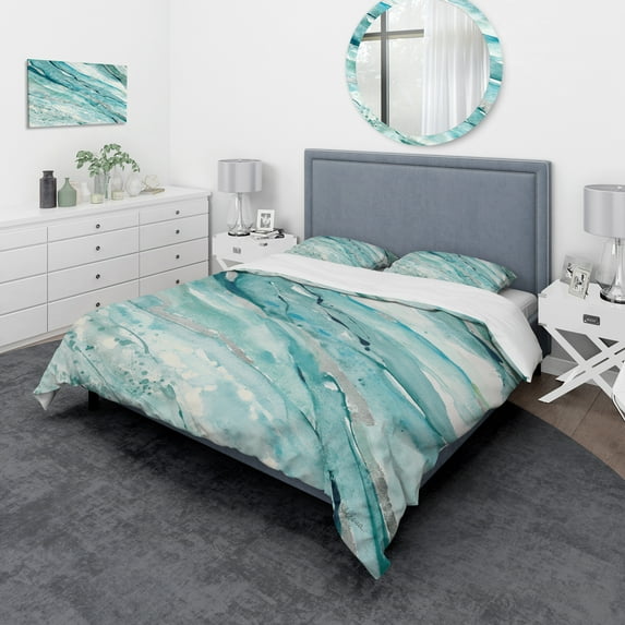 Designart 'Silver Springs I Blue Green' Farmhouse Duvet Cover Set